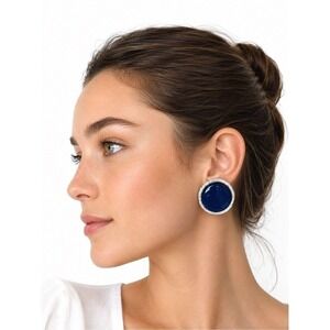 Vintage Signed Lisner Cobalt Blue Cabochon Clip-On Earrings Large Statement